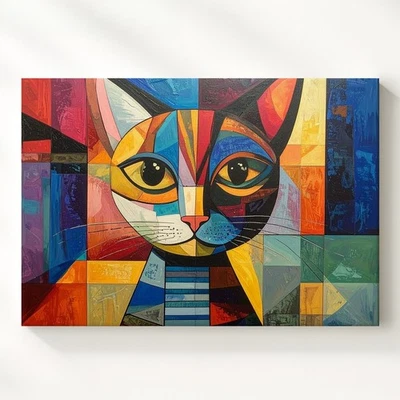 Cubist Cat Canvas Bold Abstract Geometric Feline Art In A World Craving Color - Image 1 of 4