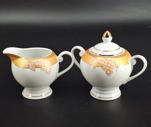 Alpine Cuisine Golden Grapevine Cream & Sugar Footed Fine Porcelain Germany Vintage - Bild 1 von 13