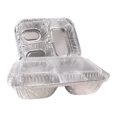 100 ct. Aluminum Foil 3-compartment Trays, Disposable, Made in USA - Image 1 of 4