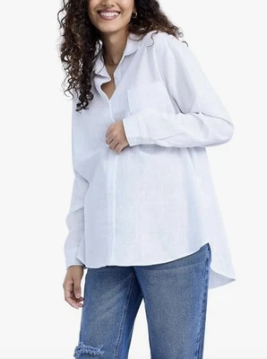 Motherhood Women's Button Down Whisper White Poplin L/S Shirt Sz XL NWT MSRP $32 - Image 1 of 4
