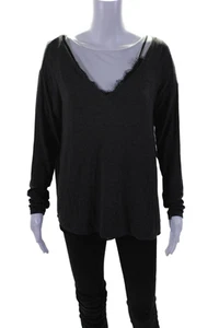 Bailey 44 Womens Gray Layered Lace Trim V-Neck Long Sleeve Sweater Top Size M - Picture 1 of 6