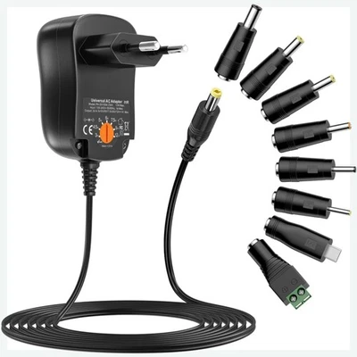 12W Netzteil AC/DC Universaladapter 3V-12V, 8 DC-Stecker, 1A, Schutz - Bild 1 von 2
