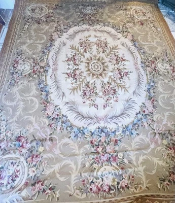 French Aubusson 8x10 ca1885 Genuine Antique Area Flat Rug Tapestry Floral France - Image 1 of 4