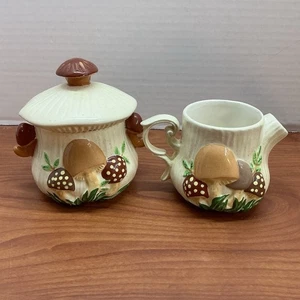 Vintage Arnel’s Mushroom Cream & Sugar Bowl Dish Kitchen 1973 Signed Herbst Autumn - Bild 1 von 9