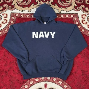 Vintage 90s Soffe U.S. Navy Spellout Hoodie Sweatshirt Size 2XL - Picture 1 of 17