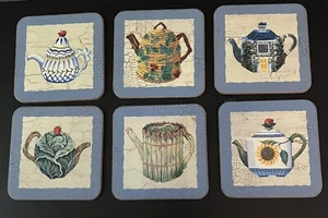 6 Pimpernel Coasters W/Teapot Theme “Tea in the Garden” - Picture 1 of 9