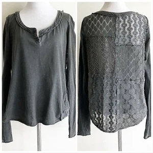 Free People kleines Top Ösen Spitze Langarm dunkelgrau Boho Bohemian Goth - Bild 1 von 7