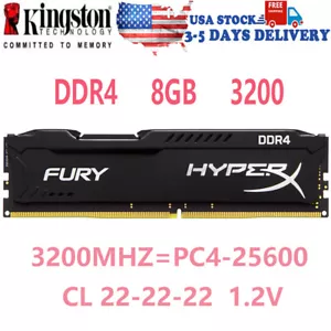 HyperX FURY DDR4 8GB 3200MHz PC4-25600 Desktop RAM Memory DIMM 288PINS 1x 8GB - Picture 1 of 10