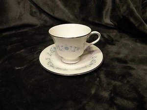 Wedgwood Josephine Blue Footed Cup & Saucer Blue Flowers,Silver Trim, Excellent - Picture 1 of 3