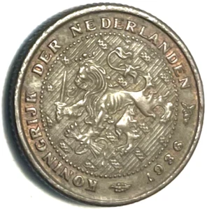 1936 Netherlands Half Cent 1/2 Penny Vintage Holland Small Bronze Dutch Coin - Picture 1 of 3