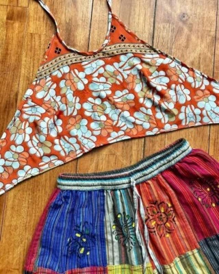 20 Pcs lot of Indian Vintage Silk Sari Halter Crop Top Boho Retro 60s Clothing - Image 1 of 4