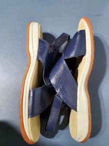 WOMENS Rockport flat Sling Black Navy Leather Sandal DODIE apw7519w sz 7.5 / 38 - Picture 1 of 10