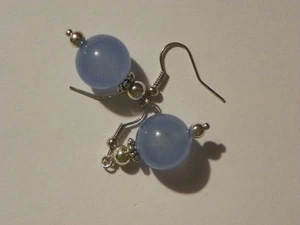 Earrings Peru Peruvian Blue Opal 12 MM. Rounds. Simulated. - Picture 1 of 1