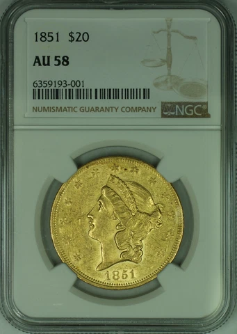 1851 Liberty Head $20 Double Eagle NGC AU 58 Cover