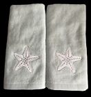 Avanti Fingertip Towels Sequin Shell Starfish Embroidered Summer Set of 2 Aqua