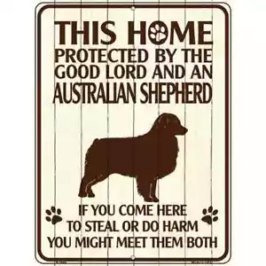 Protected By An Australian Shepherd Parking Sign 9"x 12" Home Wall Door Garage - Picture 1 of 1