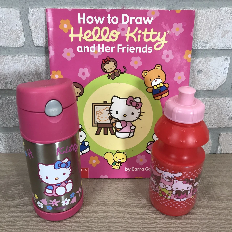 Hello Kitty лот термос Funtainer 12 унций Sanrio бутылка для воды как нарисовать Hello набор - Изображение 1 из 4