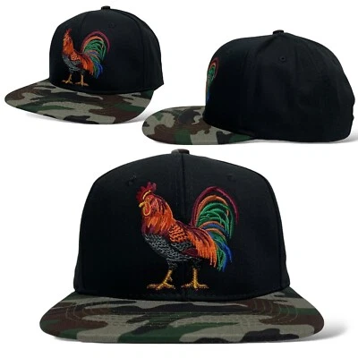 Gorra de béisbol bordada Gallo Gallo Snapback sombrero ala plana negra y camuflaje Foto 1 de 4