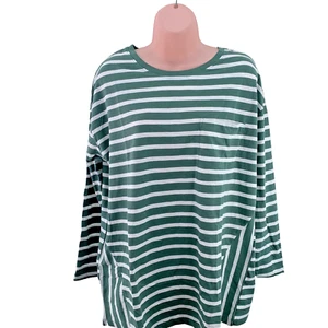 Capsule Long Sleeve Striped T-shirt Top, Relaxed Fit, Size UK 14, Green - Picture 1 of 17
