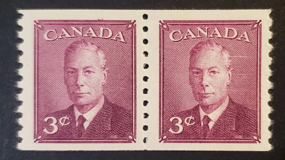 Stamps Canada Mint: #296 3c rose violet Geo. Vl "P&P" omitted coil pair VF MNH - Image 1 of 1