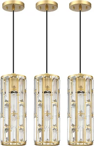 3 Pk Gold Hanging Kitchen Island Modern Crystal Pendant Light Fixture, 002 - Picture 1 of 6