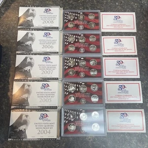 2004-2008 Silver Proof Quarter Sets. 25 Coins total w/Boxes & Coa's. 4.5 TROY OZ - Picture 1 of 1