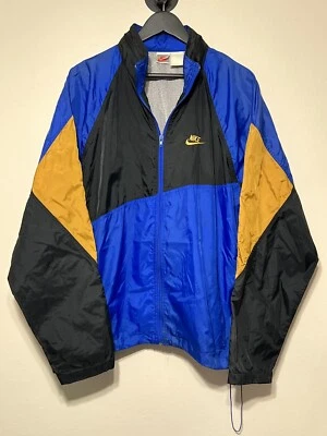 Vintage Anos 90 Nike Colorblock Windbreaker Azul Preto Dourado Cinza Etiqueta Tamanho XL - Imagem 1 de 4
