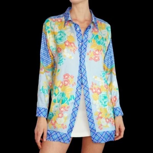 Vtg Versace V2 90s Y2K Floral Silk Blouse Shirt Size XL - Picture 1 of 8