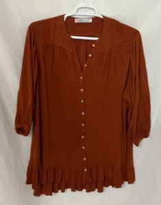 Free People Beach Rust Color Peplum Boho Tunic Blouse Sz L Hi Low Hem Rustic - Picture 1 of 8