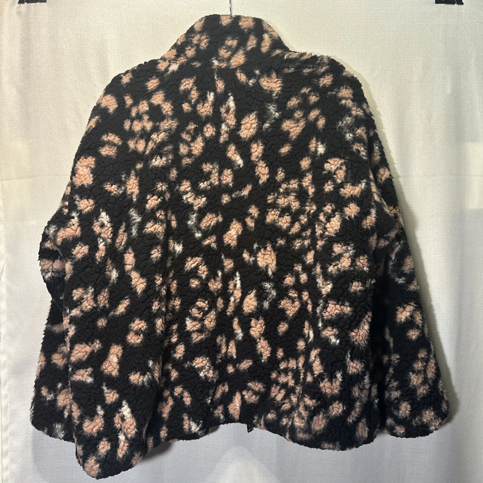 女式 Nine West 黑褐色猎豹柔软夏尔巴泰迪夹克 XL 码全新带标签 — 第 1/4 张图片