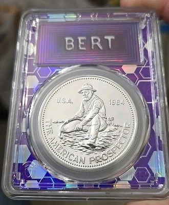 1984 (BERT Label) 1 oz The American Prospector Ag Engelhard PCGS MS68 - Image 1 of 2