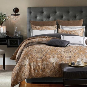Long Staple Cotton Percale Golden Paisley Duvet Cover King Size Boho Floral P... - Picture 1 of 7