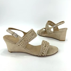 Stuart Weitzman Wedge Sandal Size 10 Gold Metallic Leather Open-Toe Sling-Back - Picture 1 of 16