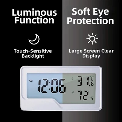 Thermohygrometer mit Uhr Digital Innentemperatur und Luftfeuchtigkeit Monitor - Bild 1 von 4