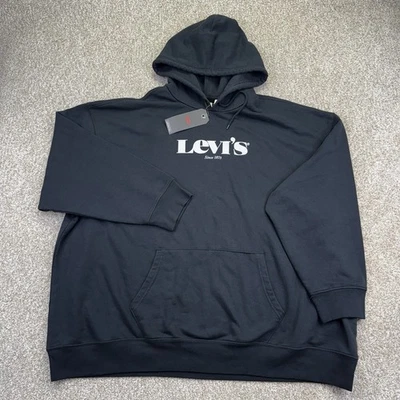 NEW Levis Pullover Hoodie Sweatshirt Mens Relaxed 4XL Black White Logo Fleece - Image 1 of 4