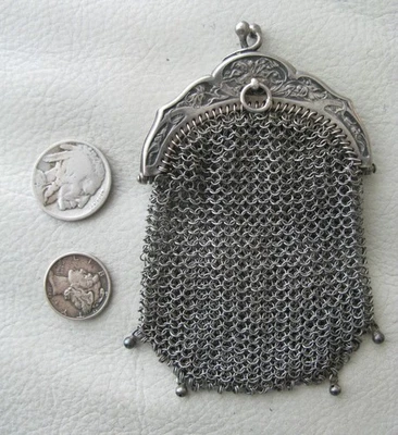 Antiguo Monedero Chatelaine Plata ESTERLINA Marco Floral Doble 4 Bolas FRANCIA Foto 1 de 4