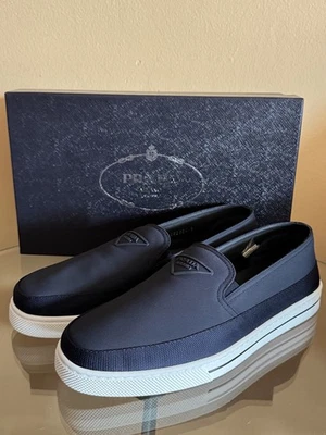 Men Prada Triangle Logo Nylon Slip-On Loafers Shoes Size 8/UK 9/US - Image 1 of 4