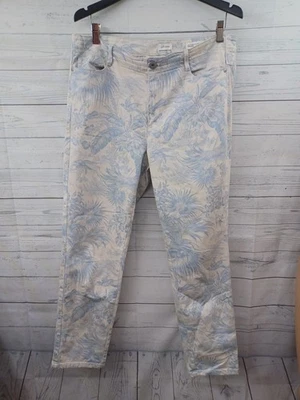 J Jill Denim Authentic Fit Slim Ankle Jeans Tropical Floral Bird Womens 14 White - Image 1 of 4