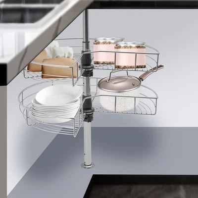 24" Kidney Chrome 2-Shelf Lazy Susan Kitchen Base Cabinet Corner Organizer Rack - Image 1 of 4