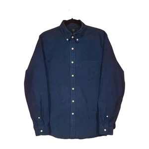 Camicia uomo J.Crew Oxford con bottoni taglia media tela blu navy tinta unita tutto cotone - Foto 1 di 8