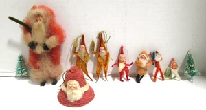 8 Vintage Chenille Pfeifenreiniger WEIHNACHTEN WEIHNACHTSMANN ORNAMENTE Ton Gesichter Bäume Japan - Bild 1 von 6