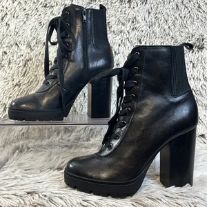 Steve Madden Riegel schwarz Leder Absatz Kampfstiefel Größe 7,5 klobiger Absatz - Bild 1 von 10