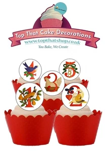 Cake Toppers 12 Days of Christmas themed 24 PRECUT Edible Wafer Paper Decoration - Picture 1 of 9