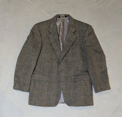 VTG 39R Lands End Harris Tweed Brown Plaid Windowpane Check Blazer Sport Coat - Image 1 of 4