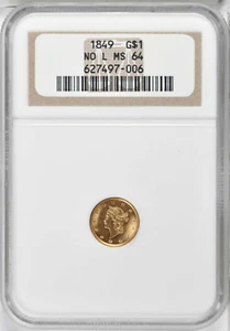 1849 No L NGC MS64 Gold Dollar G$1 - Picture 1 of 4