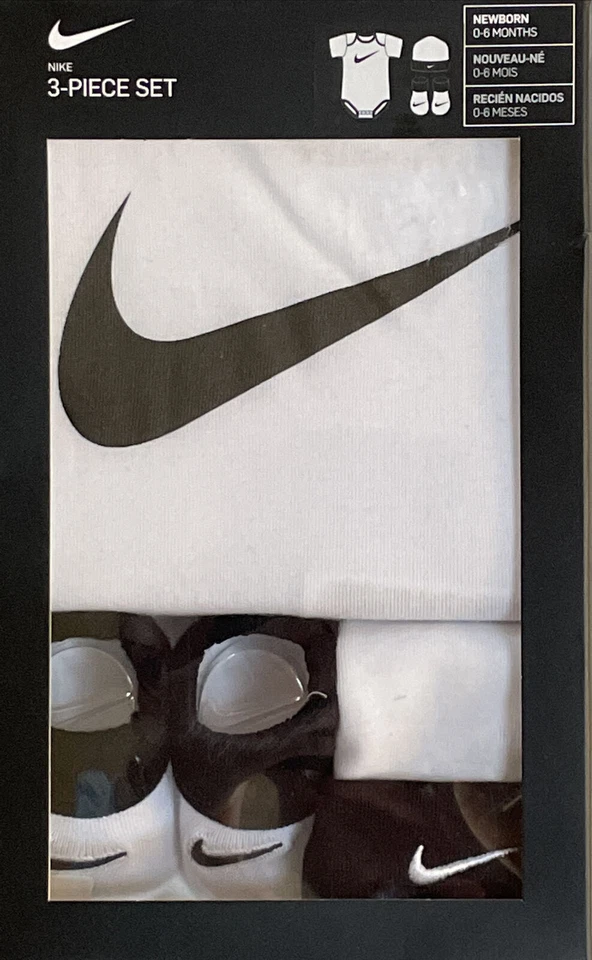 3 Piece Nike Baby Gift Set Size 0-6 Months BOOTIES Hat White Black B27