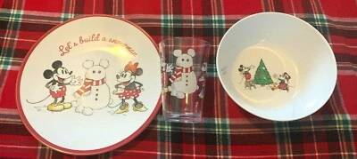 Disney Mickey Mouse Cerámica Granero PLATO + CUENCO + TAZA ¡Fiesta de Navidad escolar! Foto 1 de 4