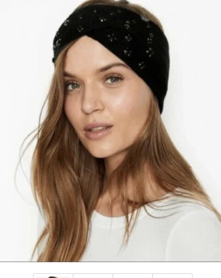 全新 Victoria's Secret 奢华宝石 黑色 闪耀 暖耳 冬季 头带 均码 — 第 1/2 张图片