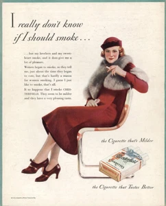 1933 Chesterfield Cigarettes: Really Don’t Know Should Smoke Vintage Print Ad - Bild 1 von 1