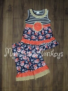 NEW Boutique Floral Tunic Dress Capri Leggings Girls Outfit Set - Picture 1 of 4